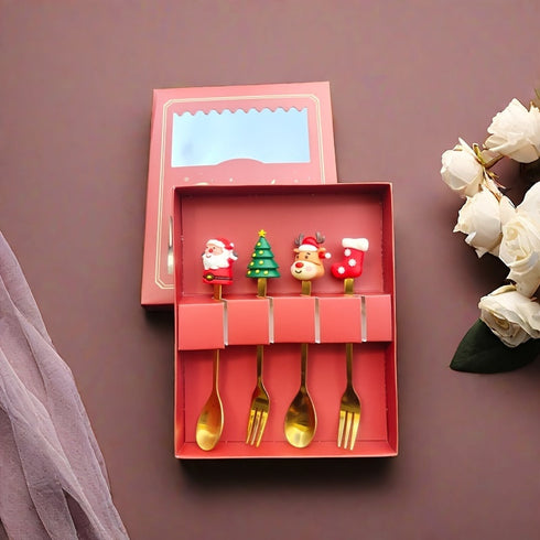 4/6pcs Christmas Creative Stainless Steel Tableware Set